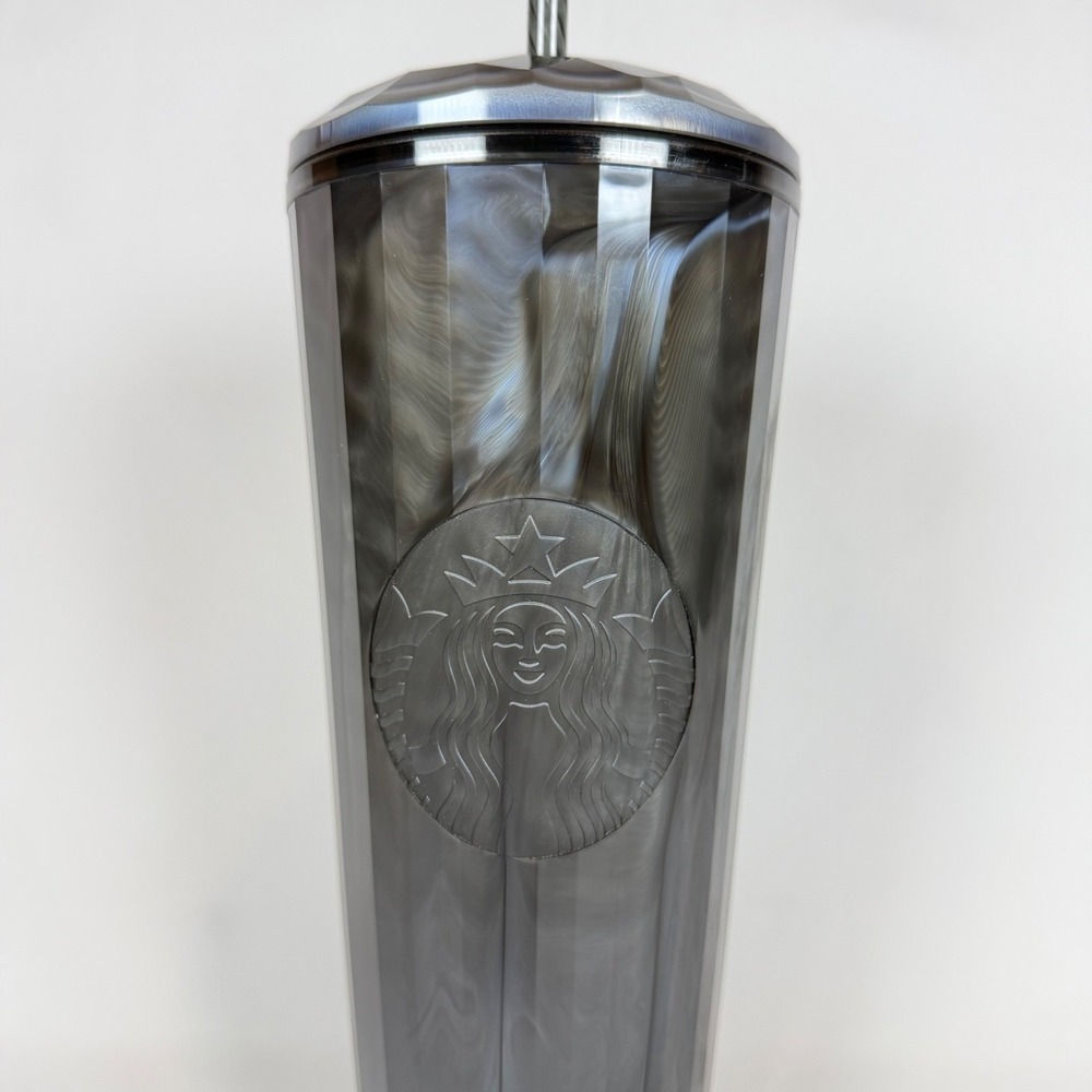 Starbucks Tumbler Cup 24 oz Venti Dark Smoke Swirl Faceted Gem Lid Straw